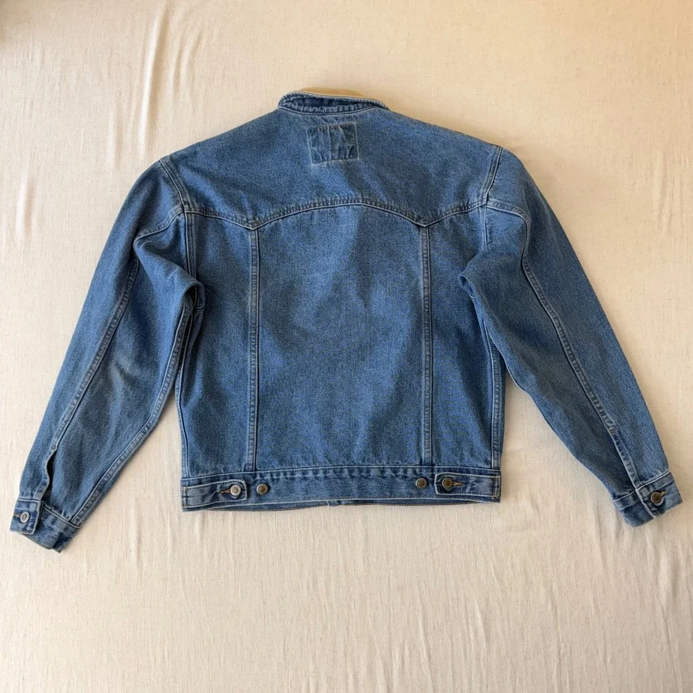 Vintage Schaefer Outfitter Denim Jacket M Leather Collar Western USA Ranch